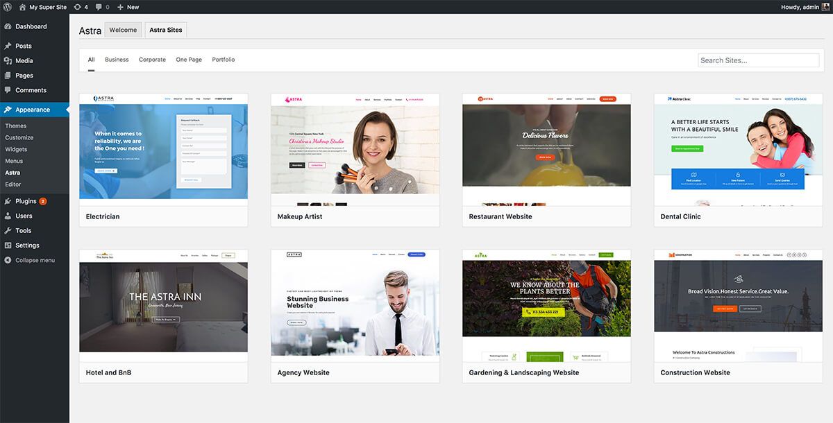 Introducing Astra Sites! Astra Sites old ui