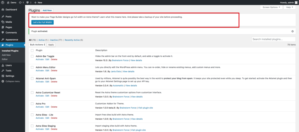 Switching to Astra? WordPress installed plugins