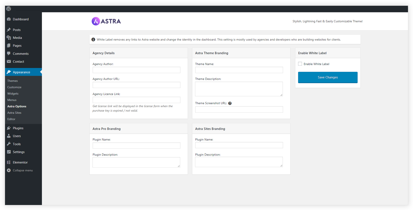 Now You Can White Label Astra! Astra white label settings