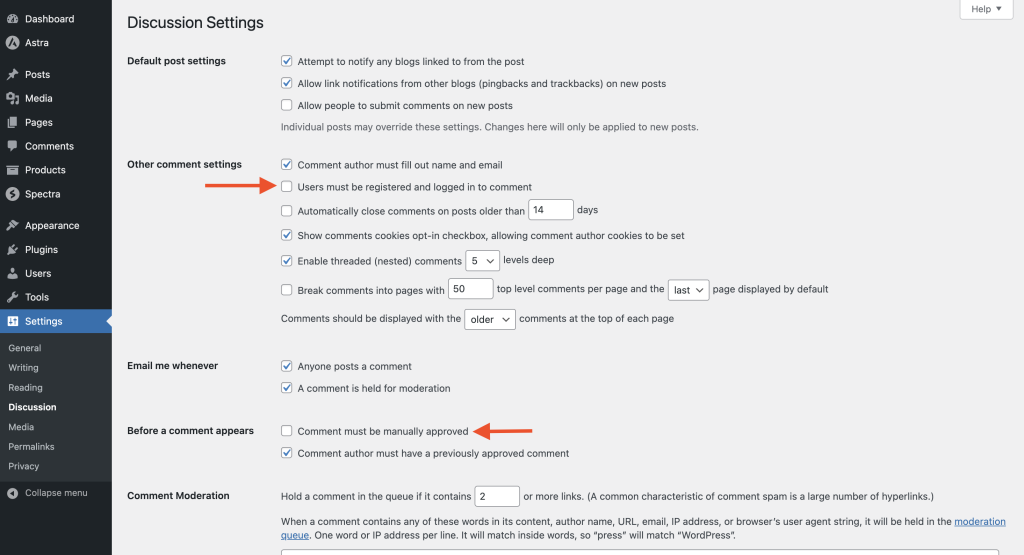How to Disable Comments On A WordPress Site additional comment moderation options