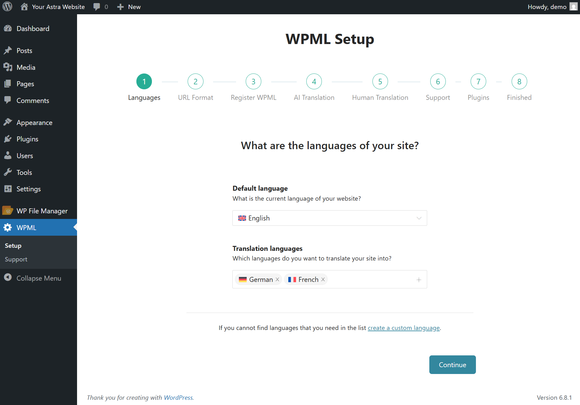 How To Make Astra Multilingual With WPML WPML Setup Wizard