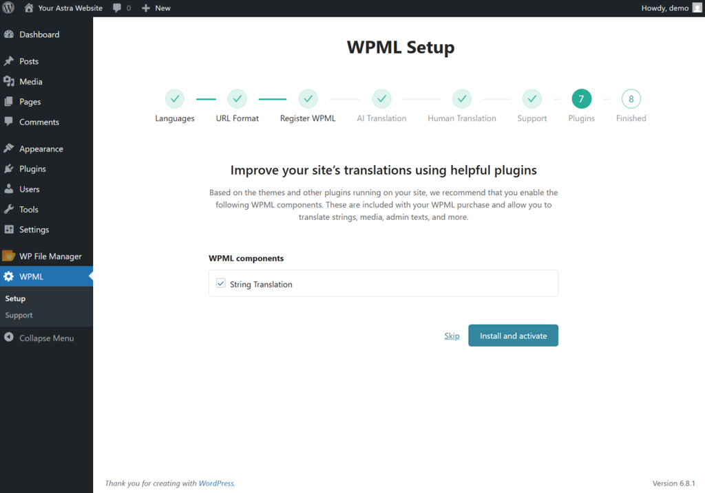 How To Make Astra Multilingual With WPML recommend WPML components for these plugins