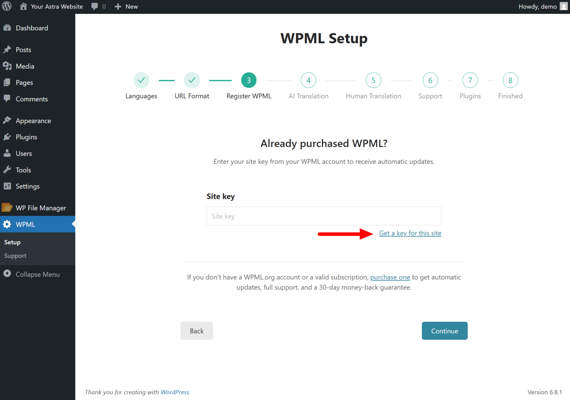 How To Make Astra Multilingual With WPML Register WPML