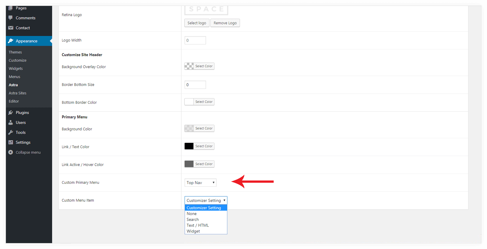 Page Headers Overview Custom Menu Items