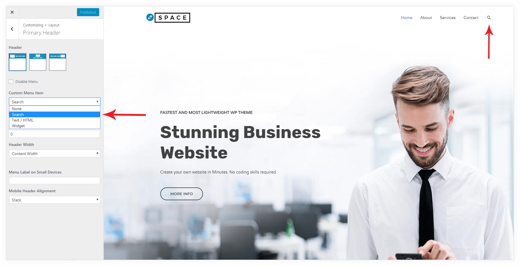 Page Headers Overview Custom Menu Search