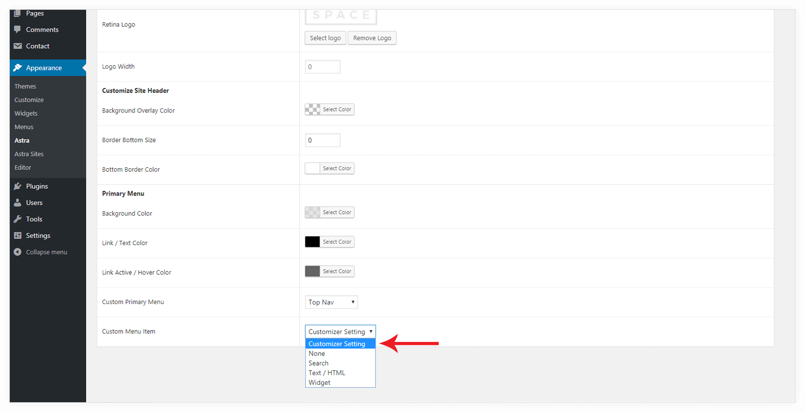 Page Headers Overview Astra Customizer Settings