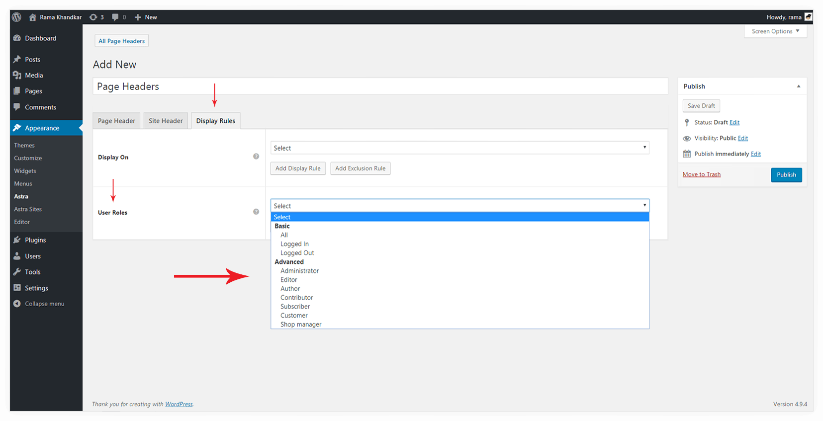 Page Headers Overview Page Headers User Role