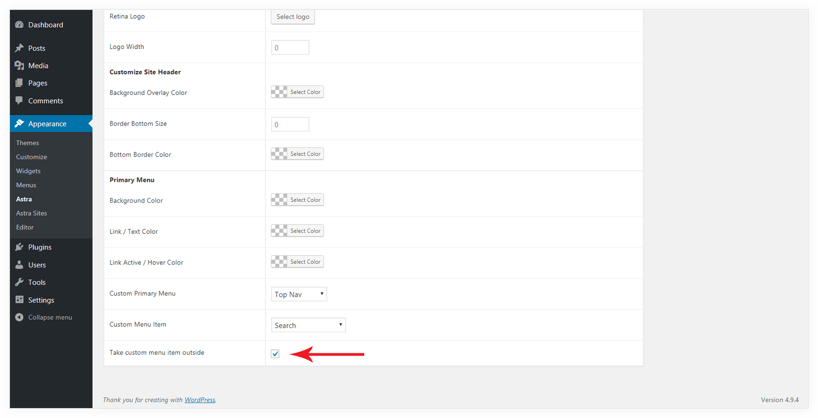 Page Headers Overview Take Custom Menu Item Outsite