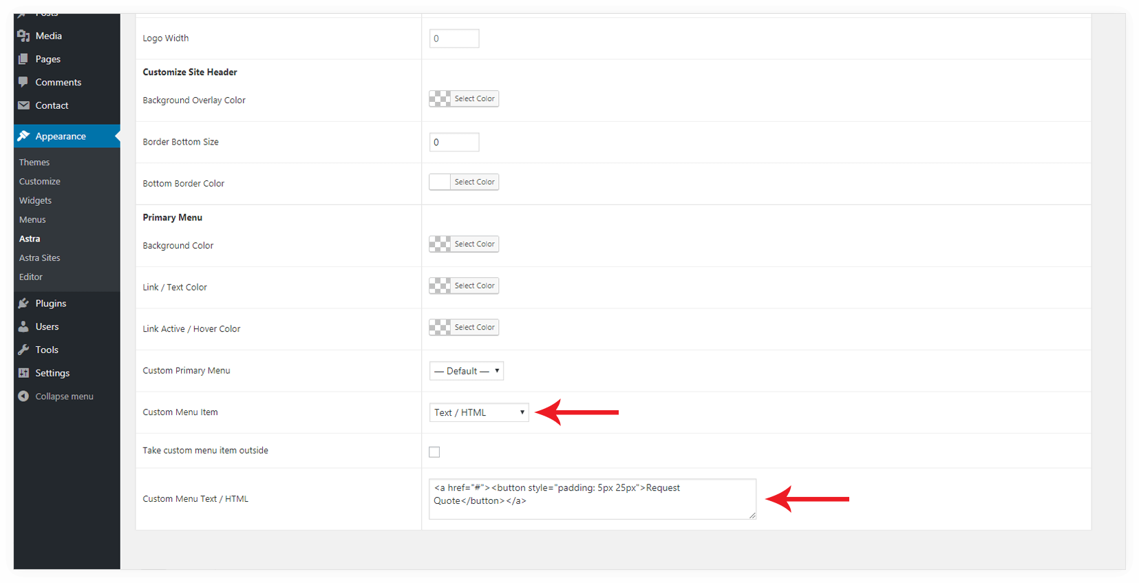 Page Headers Overview Custom Text Options