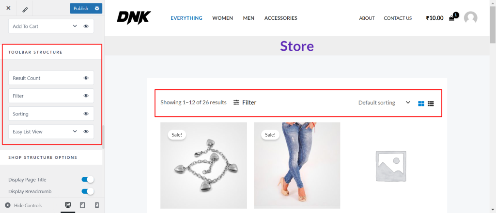 How to Design a Product Catalog Page or Shop Page Using WooCommerce Module in Astra? Toolbar 1024x441