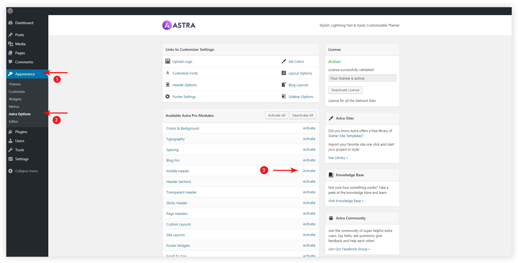 Mobile Header with Astra (Old Astra Header) Mobile Header Module Activation