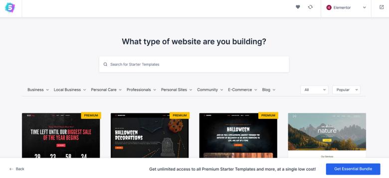 280+ Elementor Templates for Every Niche (Free + Premium) Starter templates plugin interface