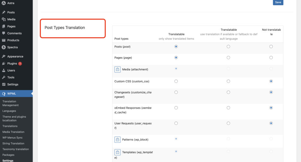 How To Translate Site Builder With WPML? scroll down to post types translation