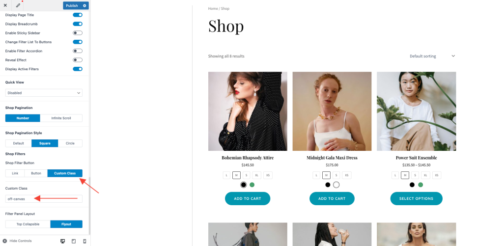 Off-Canvas Sidebar for WooCommerce Shop Page Astra-shop-filters-custom-class