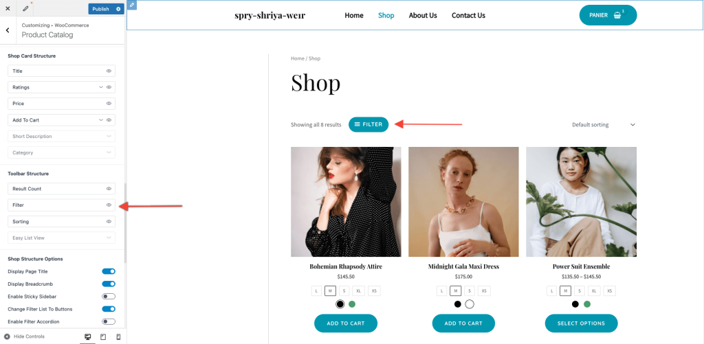 Off-Canvas Sidebar for WooCommerce Shop Page Enabling-filter-from-toolbar-structure