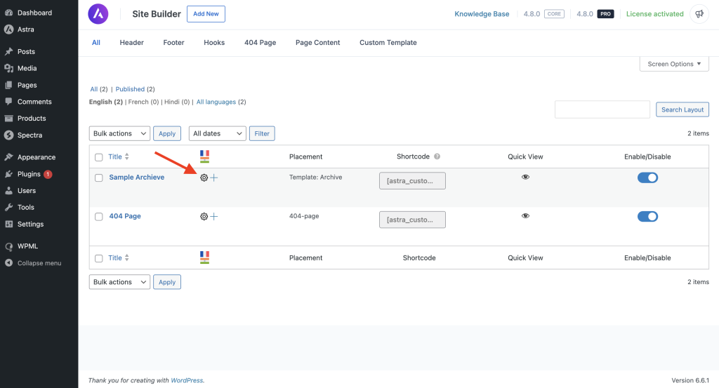 How To Translate Site Builder With WPML? the cogs icon
