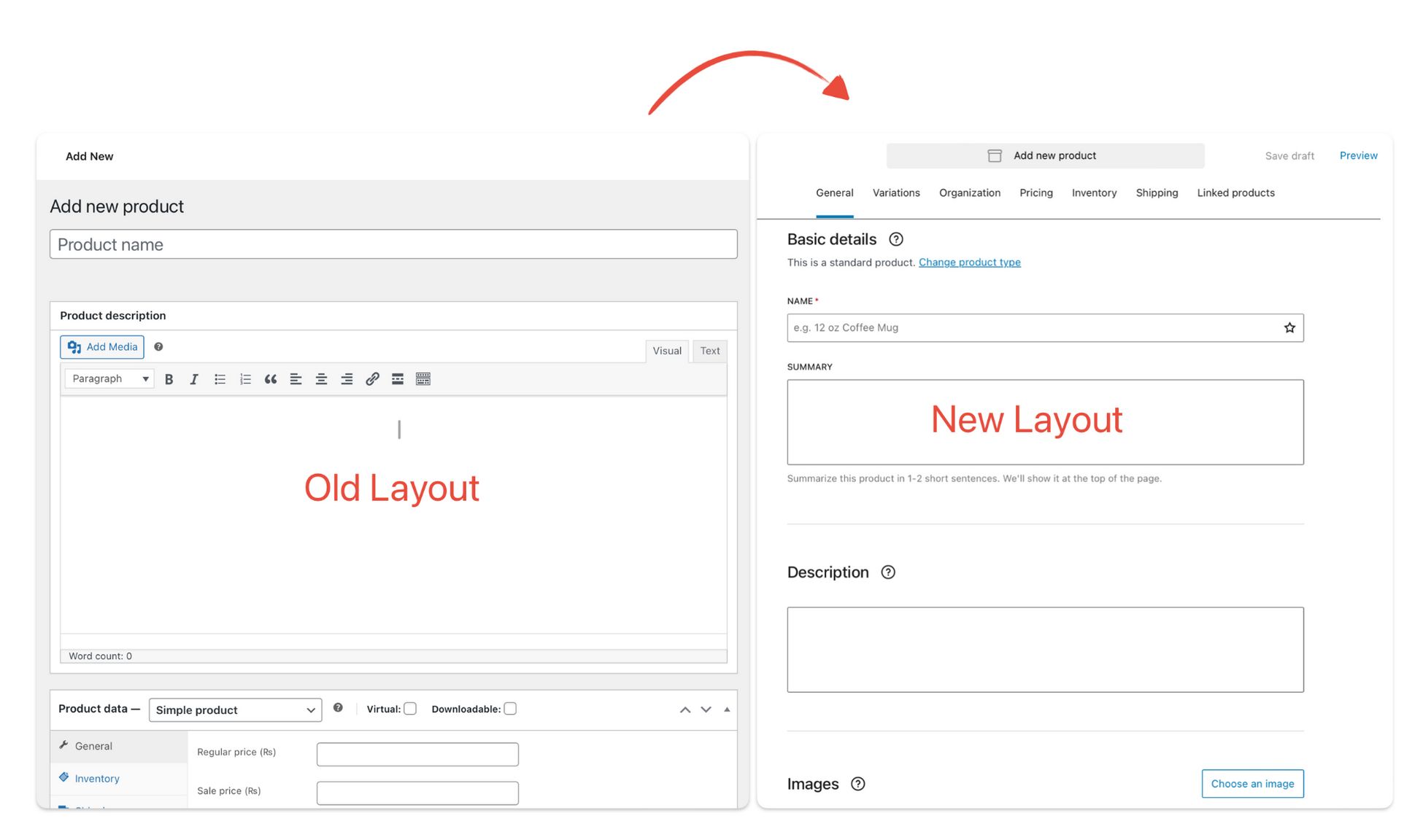 Easy Digital Downloads Vs WooCommerce: Which Is The Real Profit Maker? Woocommerce old and new layout of product page