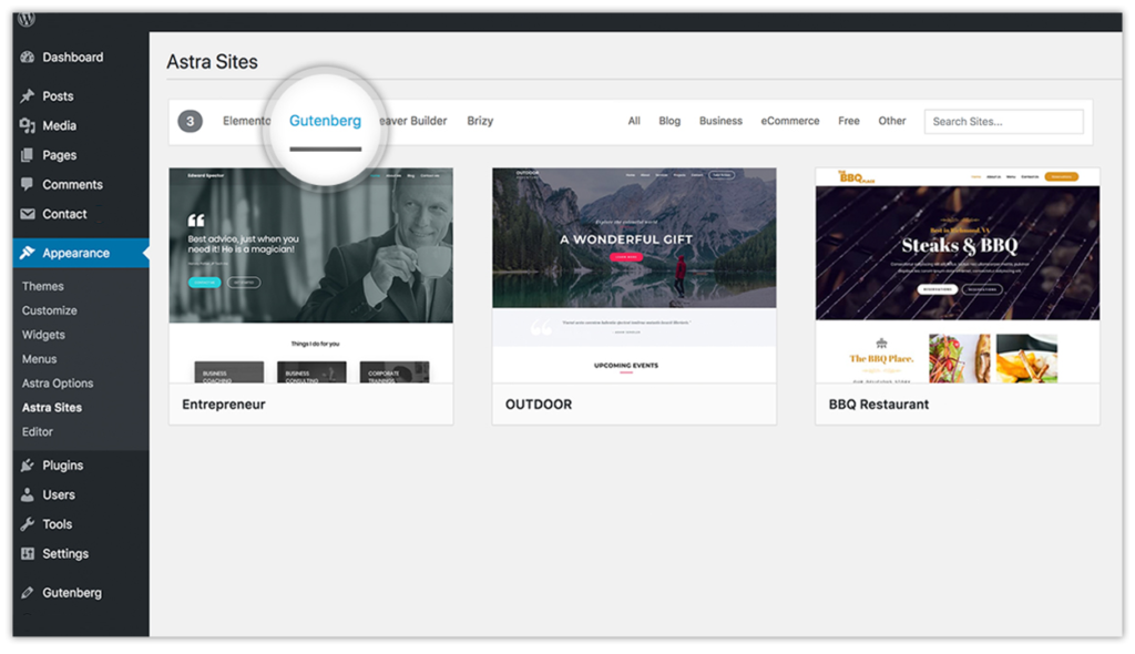Introducing Ready-to-use Website Demos with Gutenberg! Astra Gutenberg Starter Sites