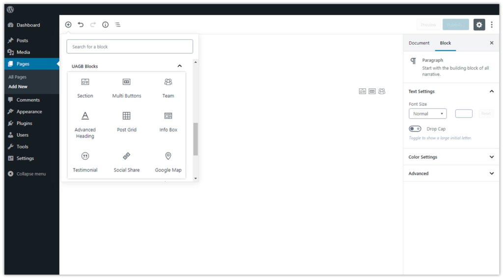 Introducing Free Gutenberg Blocks Library - Spectra! UAG block in Gutenberg editor