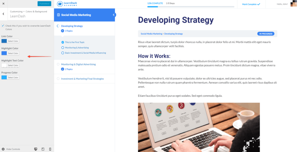 Searching for the Best Theme for LearnDash 3.0? Your Search Ends Right Here! Astra's color options for LearnDash 3.0