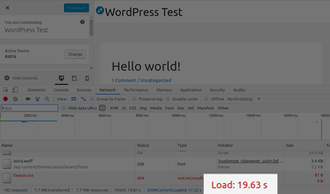Introducing Astra 2.0 - Speedy Customizer with Enhanced User Experience Astra 2.0 before speed test results