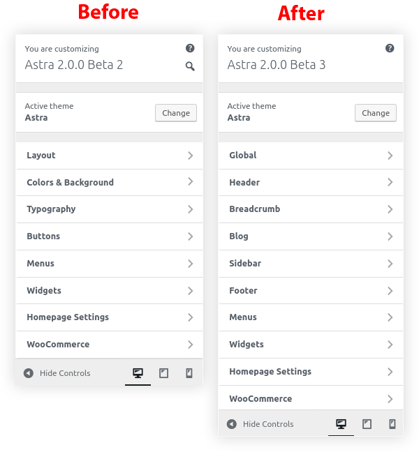 Astra 2.0.0-beta.3 Updates Astra Version Comparison
