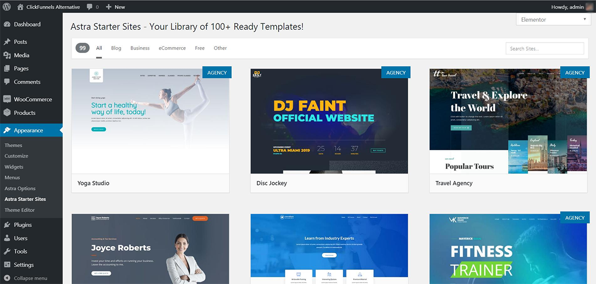 The Best ClickFunnels Alternative For WordPress Astra available starter sites