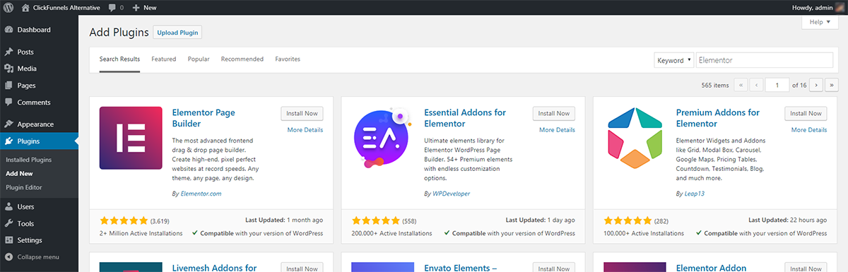 The Best ClickFunnels Alternative For WordPress Install Elementor plugin