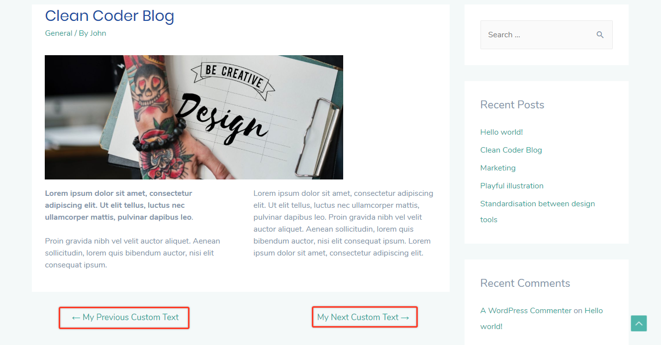 How to Change Previous and Next Link Text from a Single Blog Post? Astra Navigate Text
