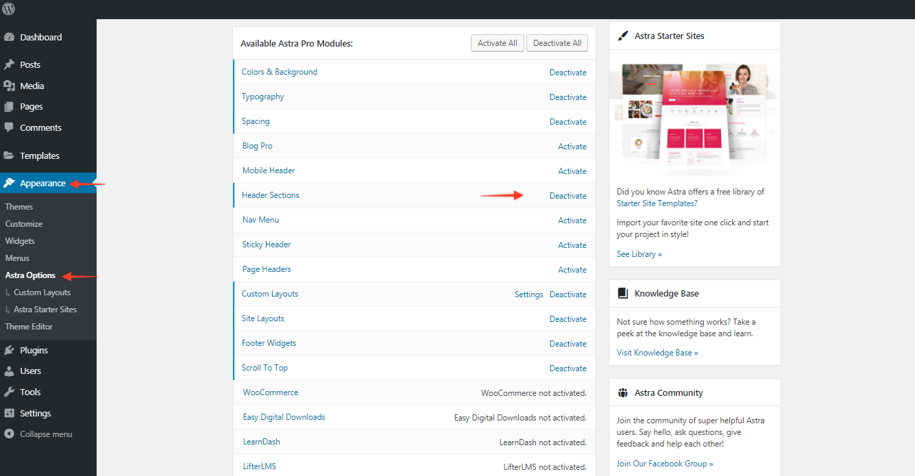 Header Sections Overview (Old Astra Header) Astra Header Sections Activation