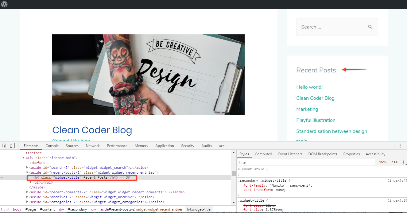 Change Sidebar Widget Title Heading Tag Astra Heading Title