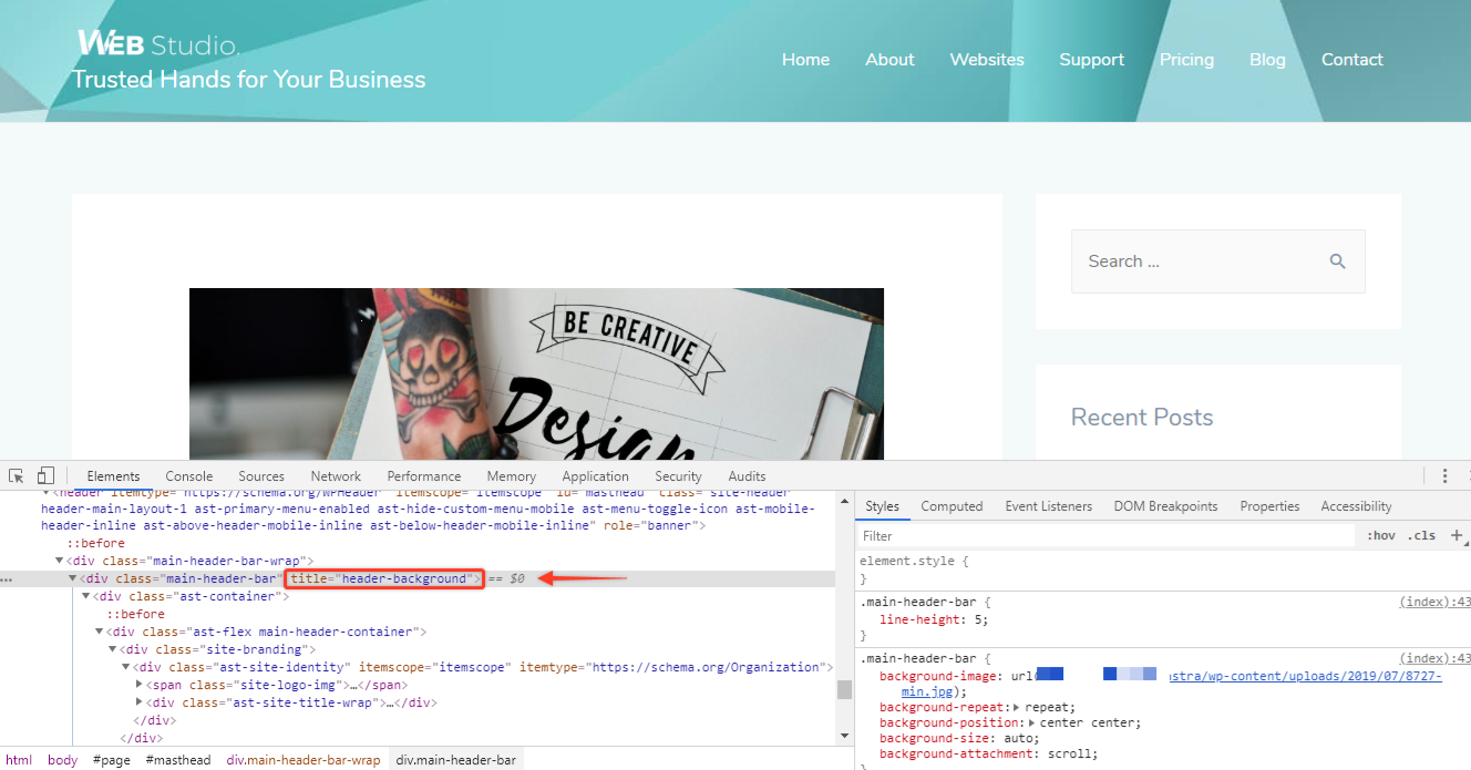 Add Title attribute to Header Background Image as a Substitute for Alt Text Title Text