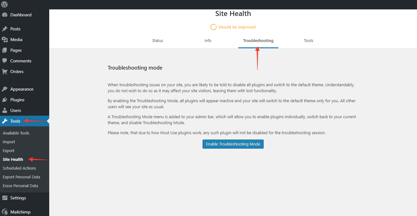 Troubleshooting Steps ( with Health Check & Troubleshooting plugin ) Astra Site Health Troubleshooting