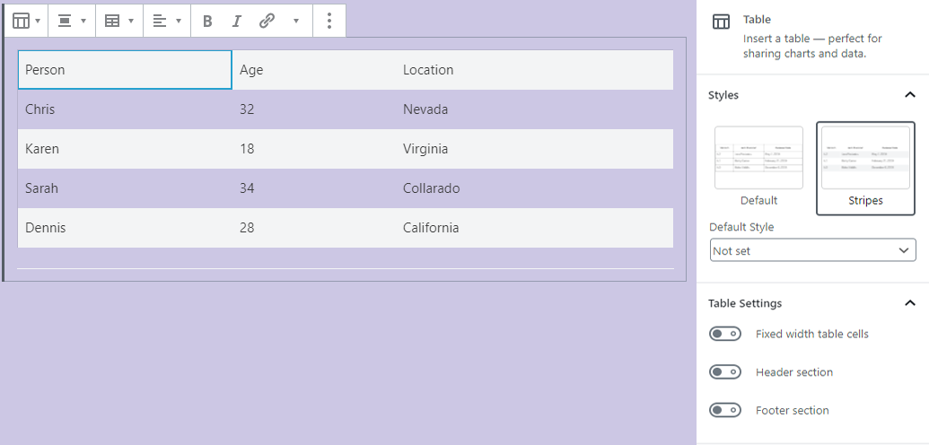 Astra is All Geared Up for WordPress 5.3! Gutenberg table block options