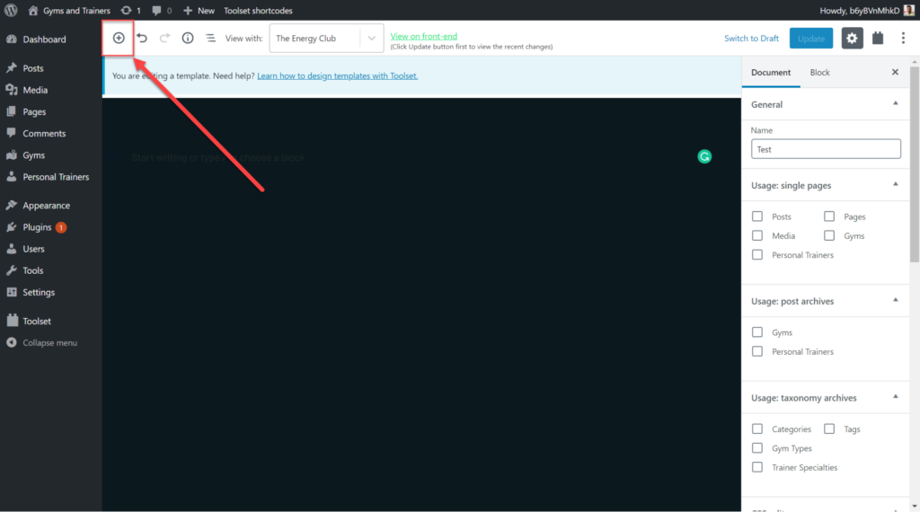 How To Create Dynamic Websites Using Toolset Blocks and Ultimate Addons Add blocks wordpress backend instructions
