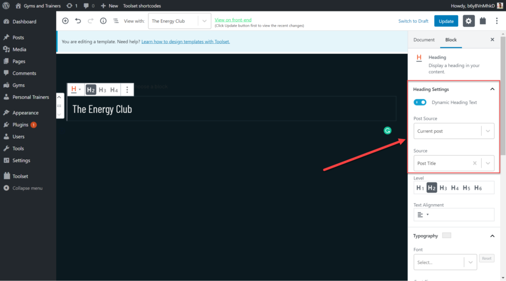 How To Create Dynamic Websites Using Toolset Blocks and Ultimate Addons Add post title on toolset heading blocks
