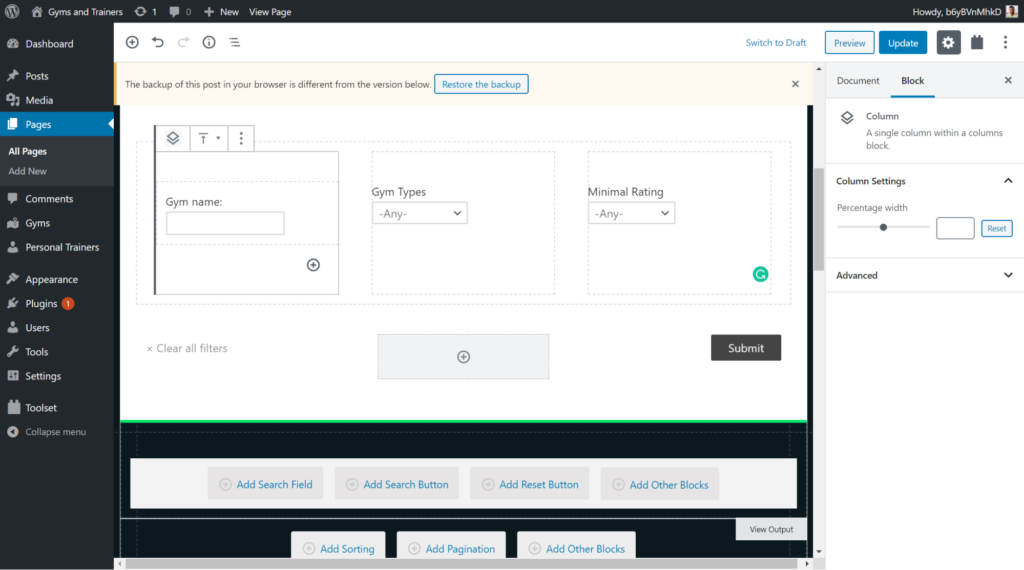 How To Create Dynamic Websites Using Toolset Blocks and Ultimate Addons adding search fields to custom search
