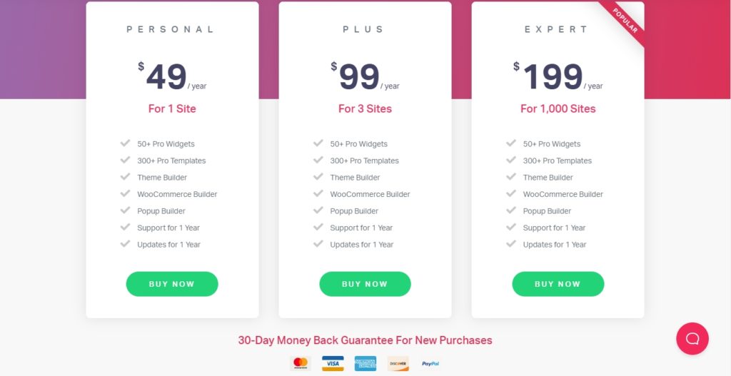 Elementor Pro Nulled – All the Risk for No Reward elementor pro pricing table with personal plus and expert