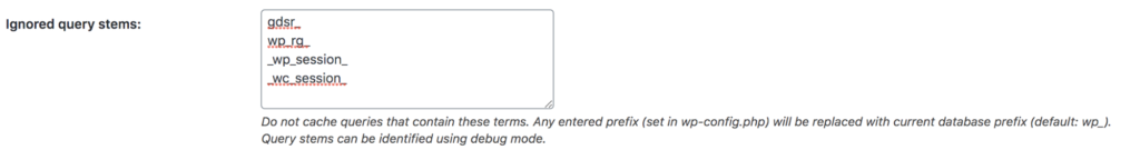 WooCommerce Caching: How To Use Caching in Your WooCommerce Store Ignored query stems W3 total cache screenshot