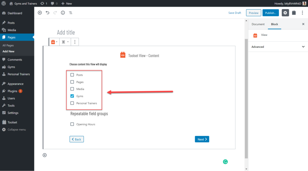 How To Create Dynamic Websites Using Toolset Blocks and Ultimate Addons selecting custom post types on toolset