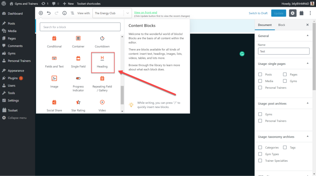 How To Create Dynamic Websites Using Toolset Blocks and Ultimate Addons adding Toolset heading blocks