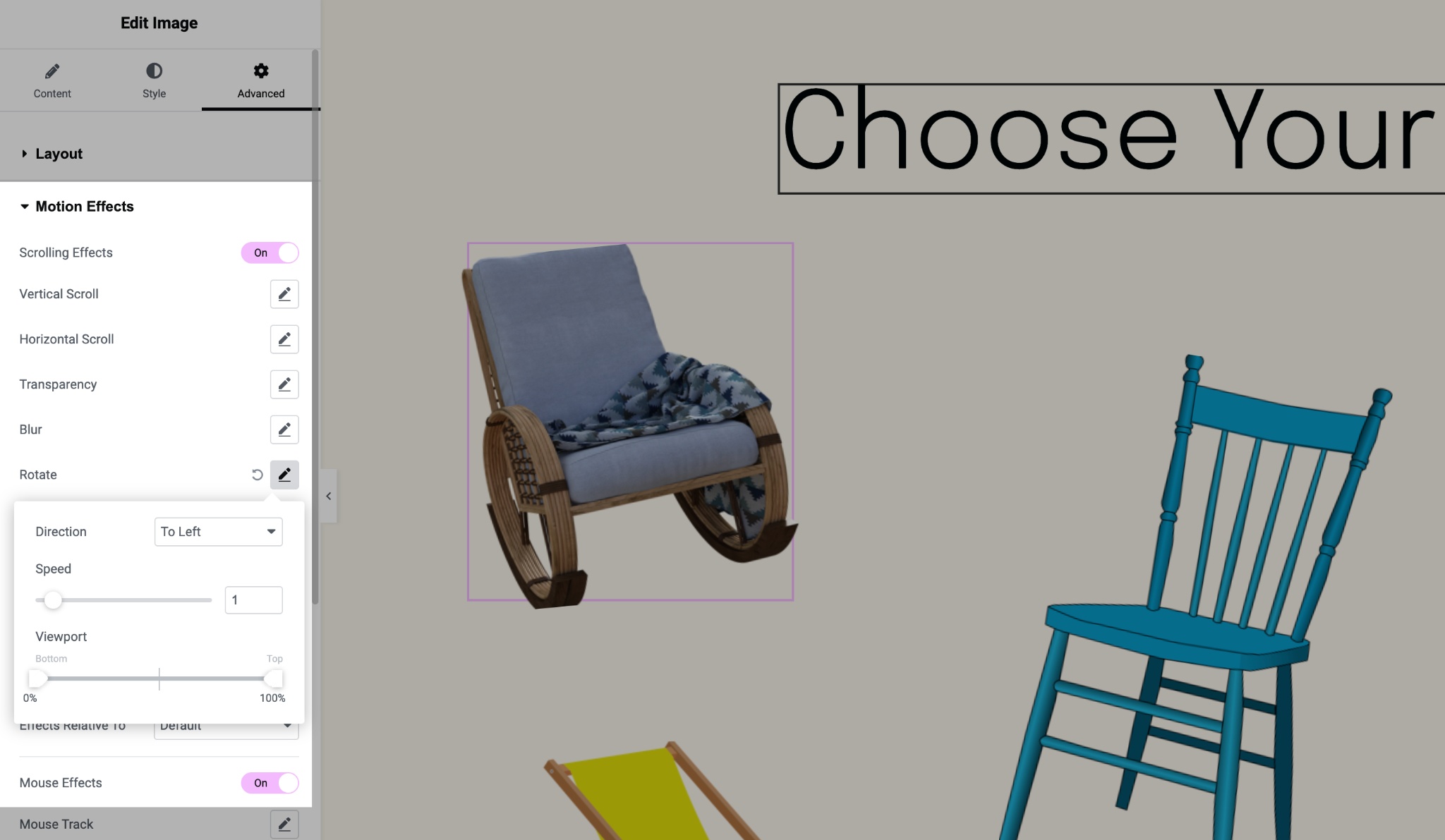 Parallax Perfection: A Tutorial for Elementor Free and Pro chair scrolling effect