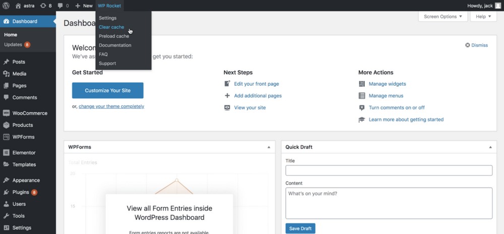 How To Clear the WordPress Cache: 5 Ways To Clear All Your Caches click clear cache WP Rocket