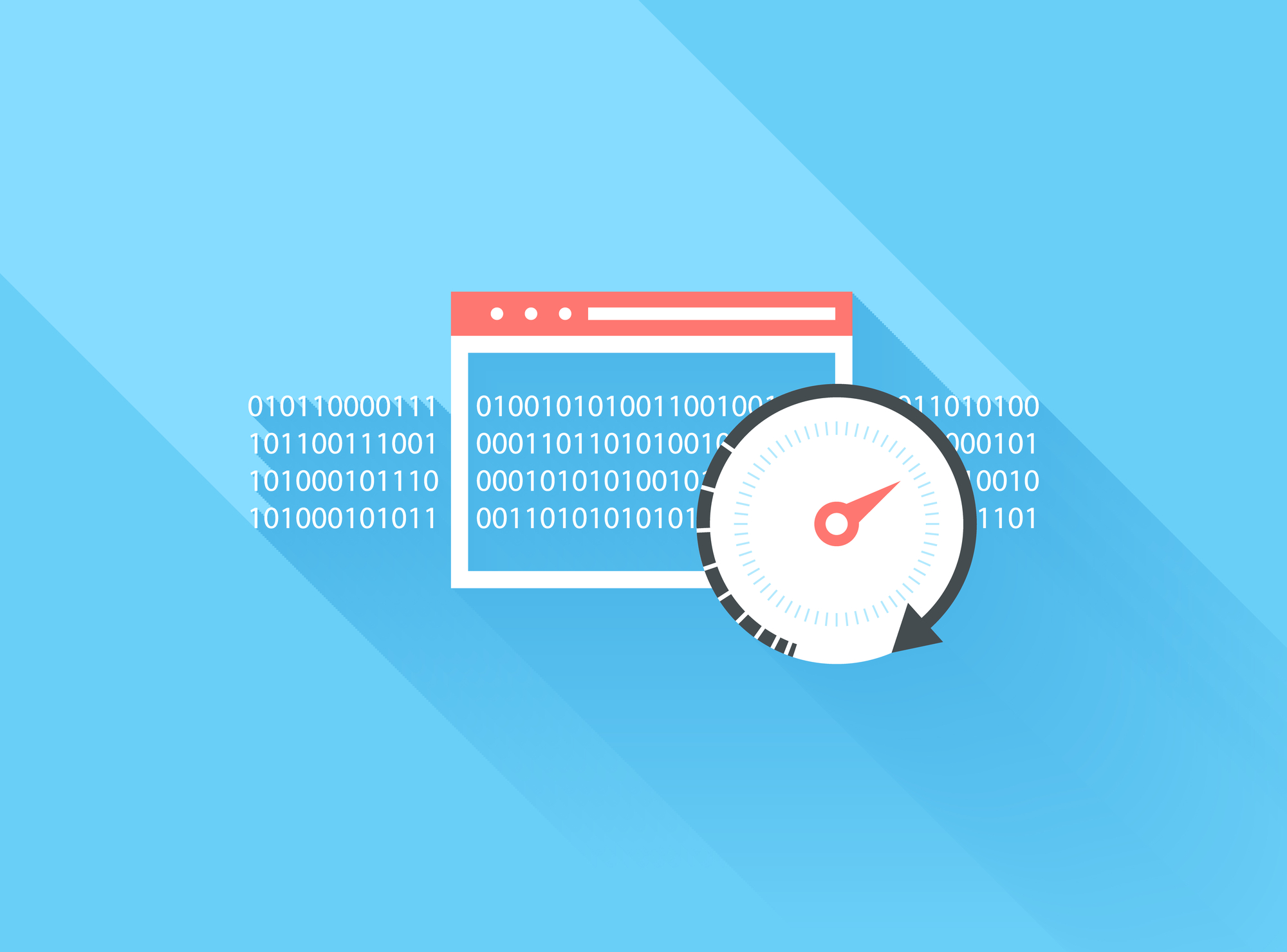 12 WordPress Performance Tips to Make Your Website Blazing Fast Vector illustration concept of web page speed optimization isolated on blue background with long shadow.