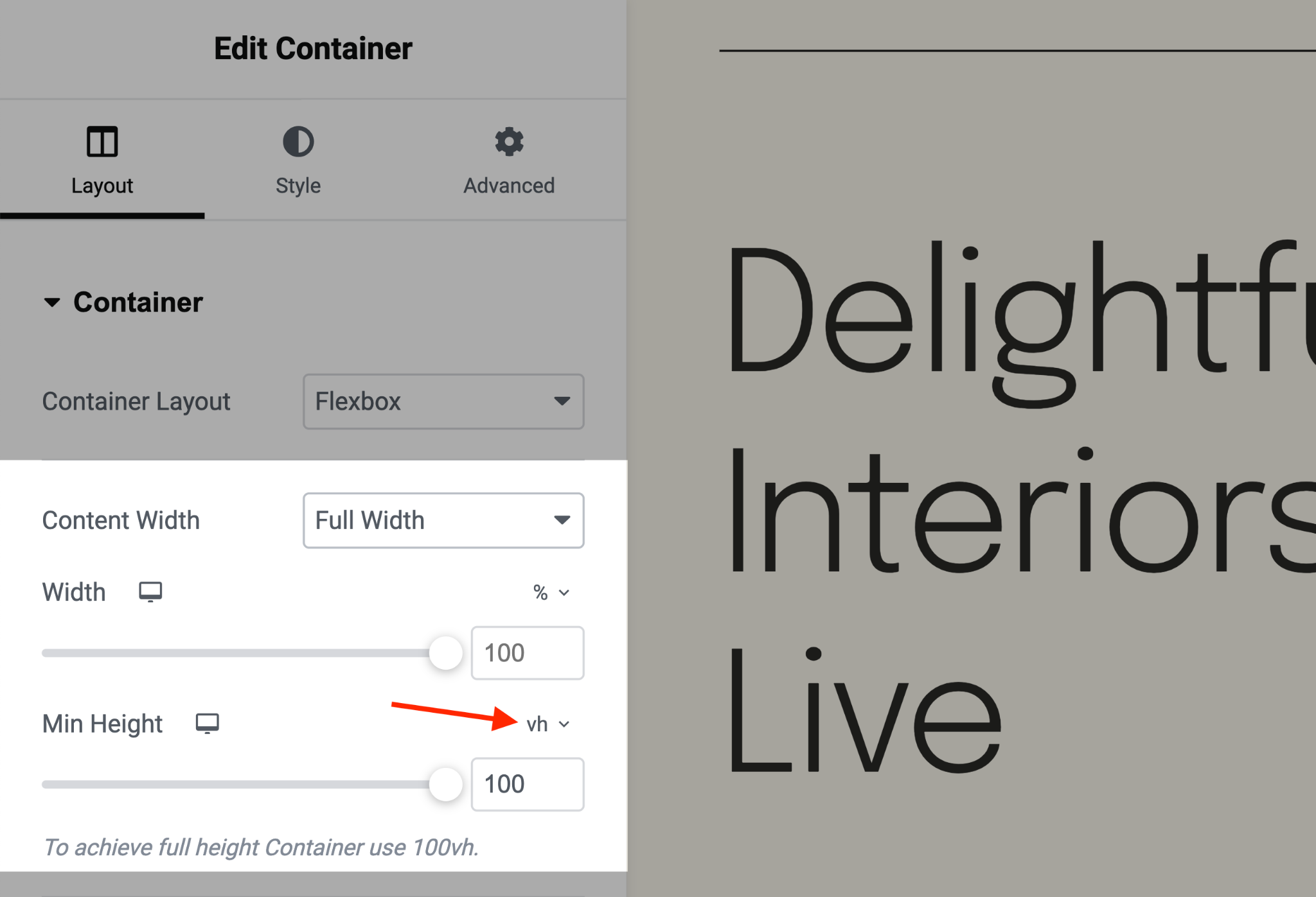 Parallax Perfection: A Tutorial for Elementor Free and Pro container height to vh
