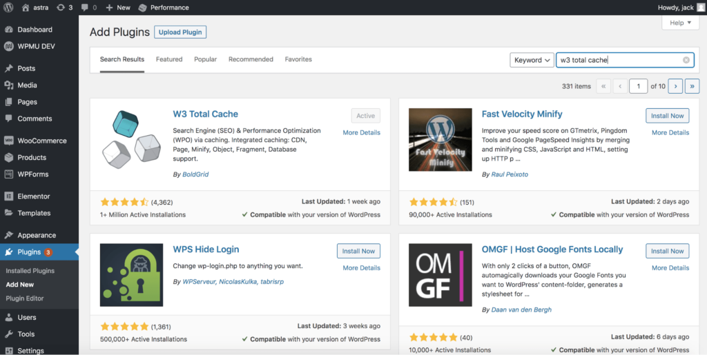 W3 Total Cache Review: Is It Worth Your Cash? Expert Opinion Plugin installation section for W3 Total Cache installation