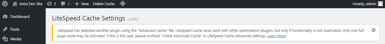 WordPress Performance Myths — Common Myths Analyzed and Busted! LiteSpeed cache settings error message