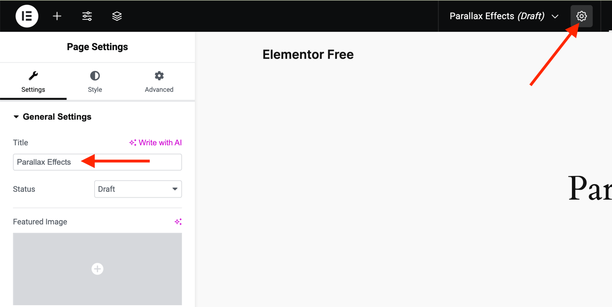 Parallax Perfection: A Tutorial for Elementor Free and Pro name the page with elementor