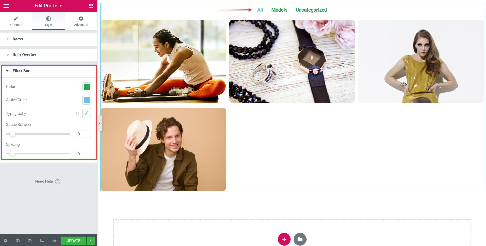 How To Create a Portfolio With Elementor - Step by Step Guide Elementor portfolio filter bar color options
