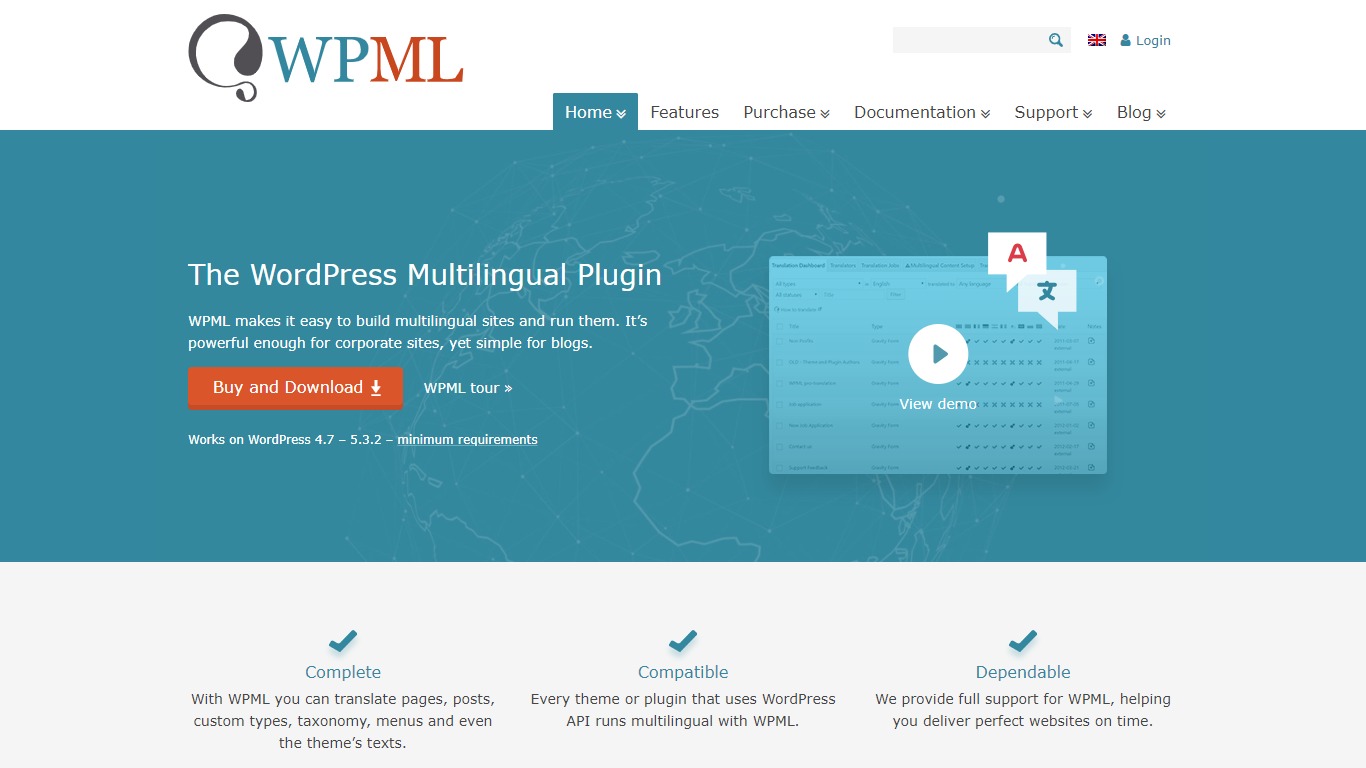 6 Best WordPress Multilingual Plugins - Free and Paid Options wpml homepage screenshot